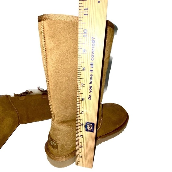 Koolaburra by UGG Tall Boots Chestnut Suede Leather Faux Fur Pom Pom Size 8 - Picture 13 of 13